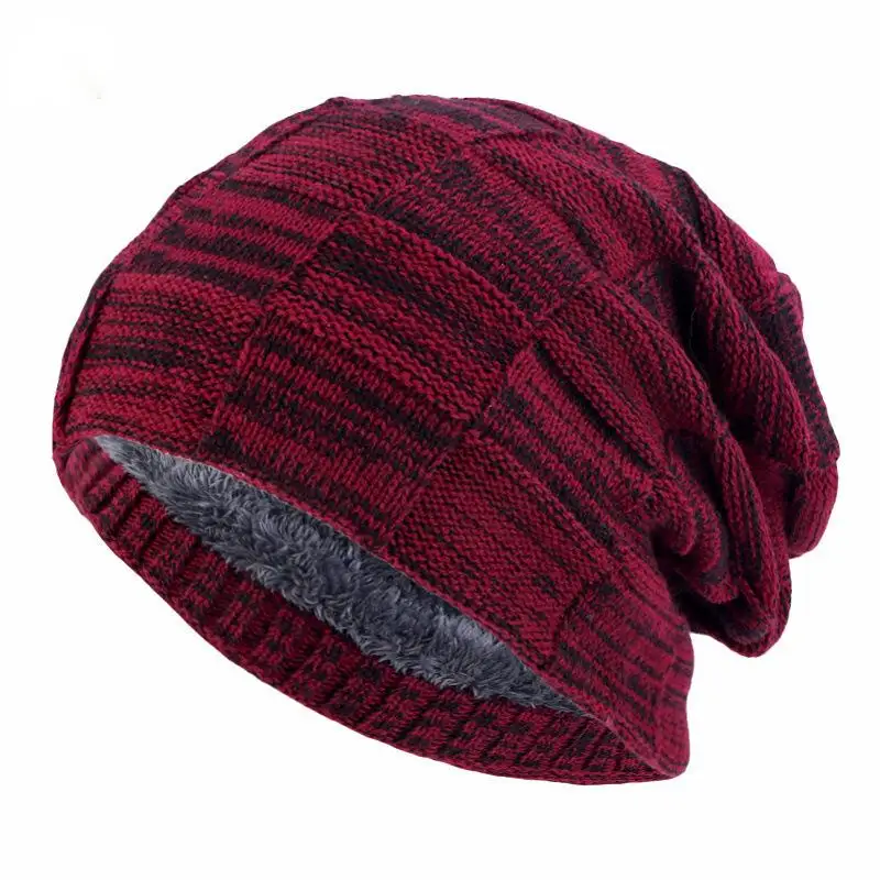 Two Color Yarn Knitted Hat Unisex Warm Ear Protection Skullcap Plush Lining Beanies