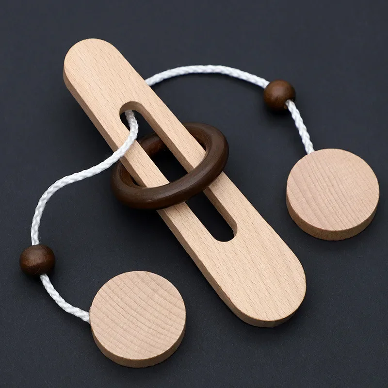 Small Brain Teaser Puzzle Wooden Untie Rope Game Intelligent Unlocking IQ Puzzle Party Gifts Kids Adults Suitable for All Ages