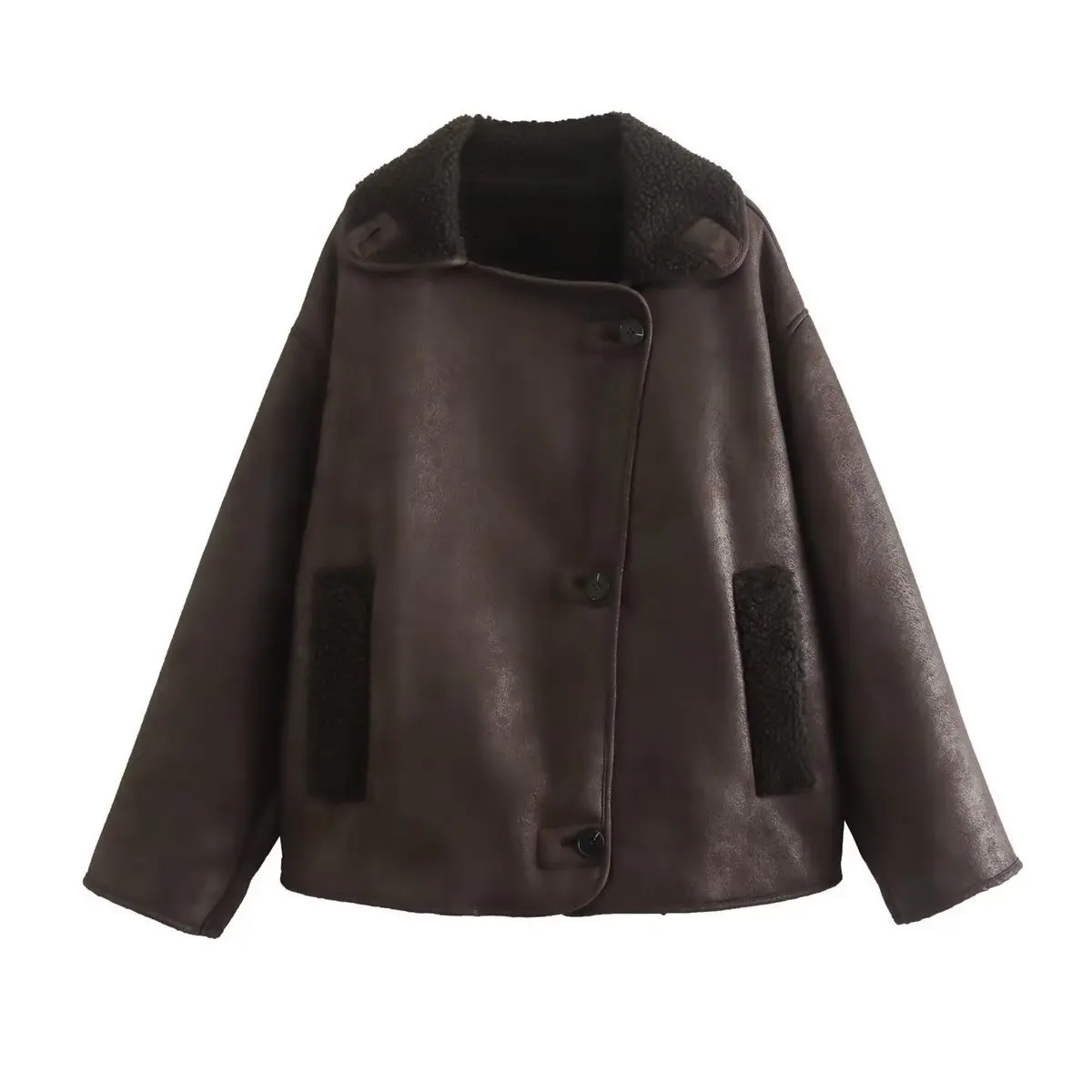 Women's Clothing 2025 Spring And Autumn New Casual Fur-Lined One-Piece Turn-Down Collar Reversible Jacket Coat