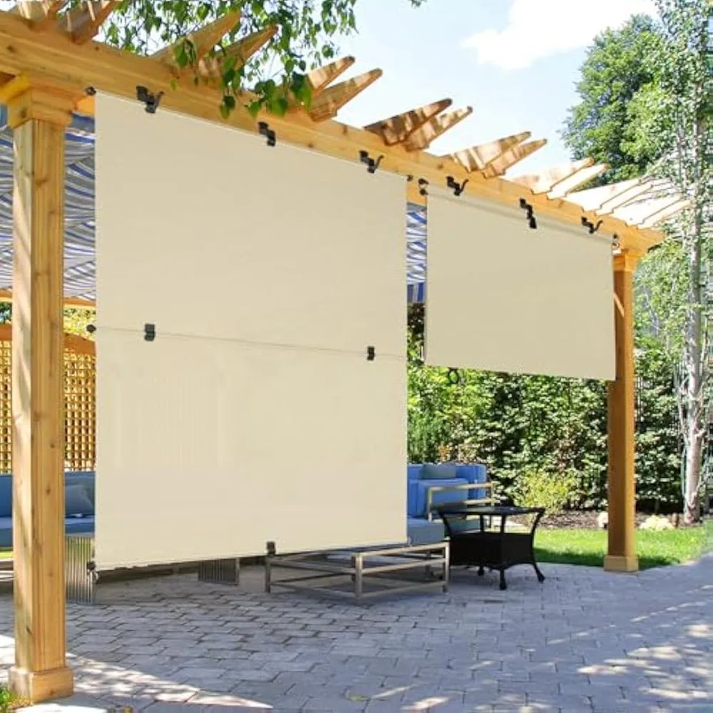 

6'Ш x 7'H шторы для патио, свернутые уличные складные шторы 240GSM, наружные жалюзи для крыльца, солнцезащитный экран для наружной палубы, перголы B
