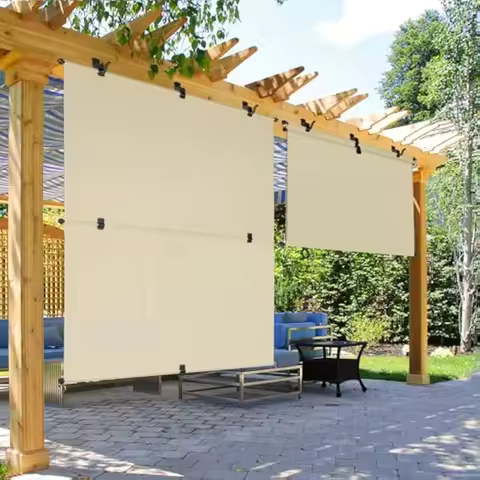 6'W x 7'H Patio Shades Roll Up Outdoor 240GSM Foldable Roller Shades Exterior Porch Blinds Sun Screen for Outside Deck Pergola B