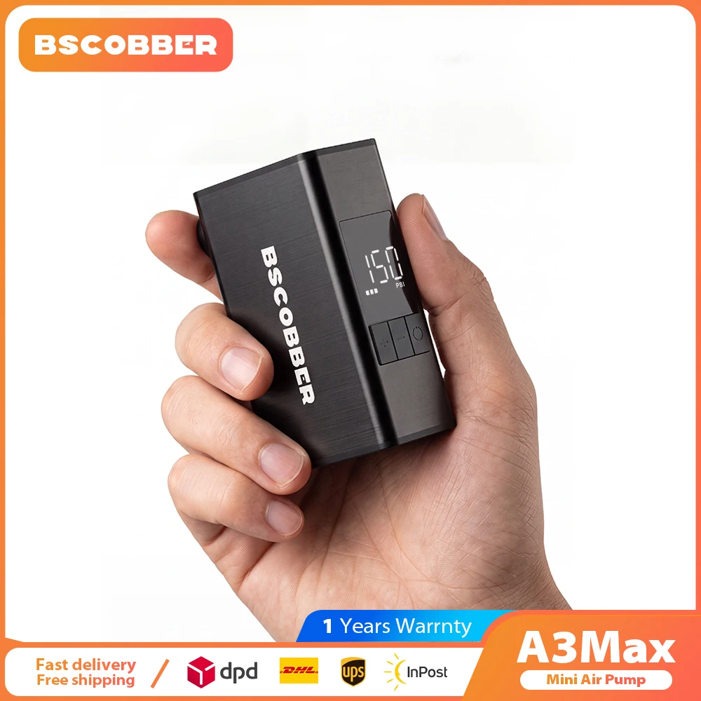 BSCOBBER Reifenfüller Mini Elektrische Pumpe Tragbare Fahrradpumpe Kabellos FV AV A3Max 150PSI 650mAh Akku mit Display Schnelles Aufladen
