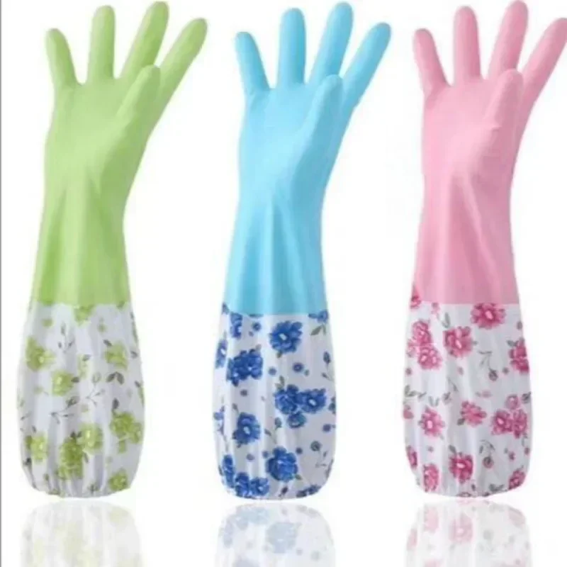 1Pair Lengthen Dishwashing Cleaning Gloves Silicone Rubber Dish Washing Glove for Household Scrubber Kitchen Clean Tool