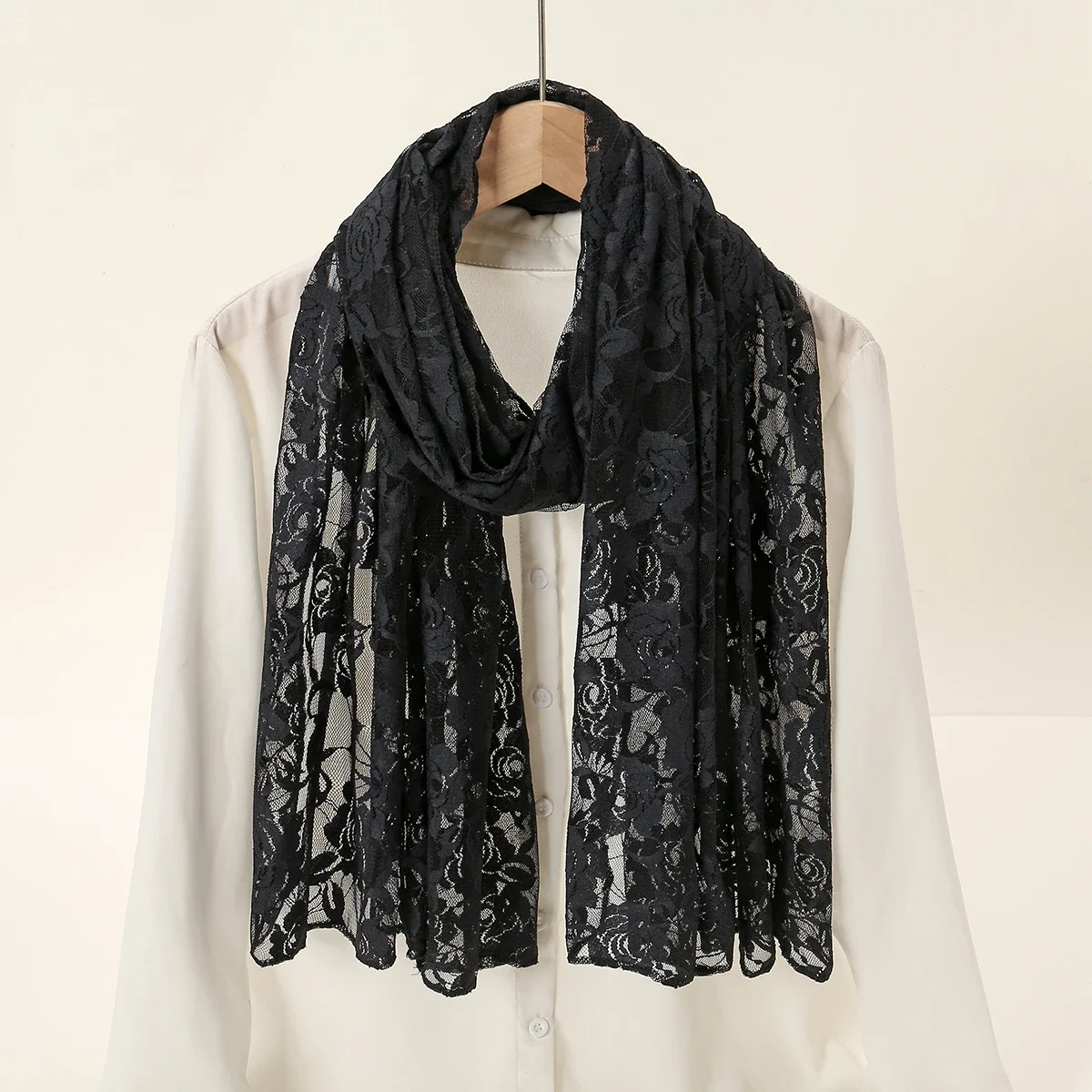 

Lace Rose Elegant Long Scarf Women Fashion Shawl Wraps Summer Solid Color Stoles Foulard New Style Female Shawl 2024 Scarf