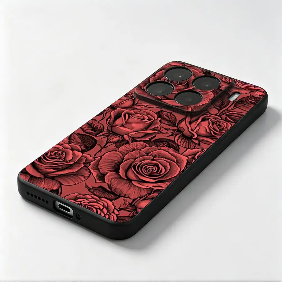 Case for Xiaomi Mi 12X 12 14 11T 11 13 Lite 12T Pro 10T Funda Phone Cover Red Rose Line Art - view 3