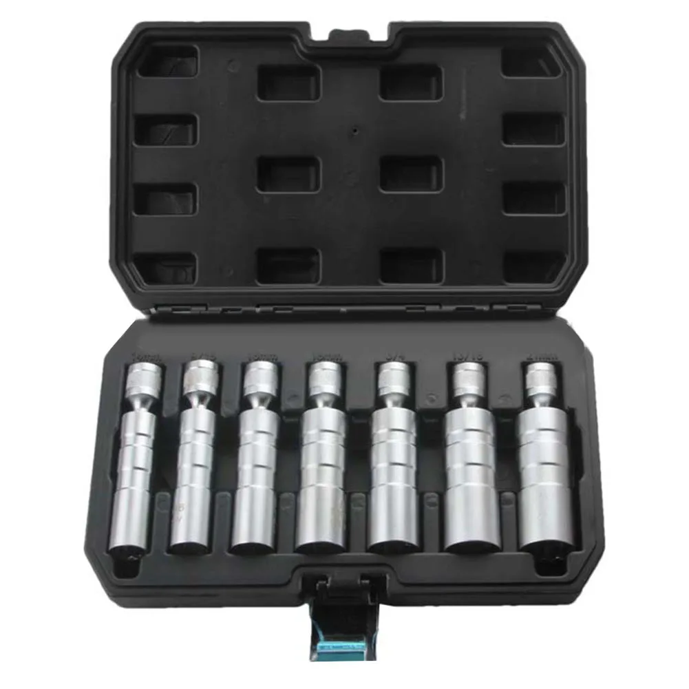 7pcs 3/8 Inch Spark Socket Set 14mm 16mm 18mm 21mm 9/16 13/16 For Automotive Engine Maintenance Hand Tools