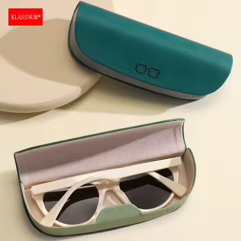 KLASSNUM Color Splicing Glasses Case Men Women Portable Reading Glasses Sunglasses Myopia Spectacles Box PU Leather Hard Case