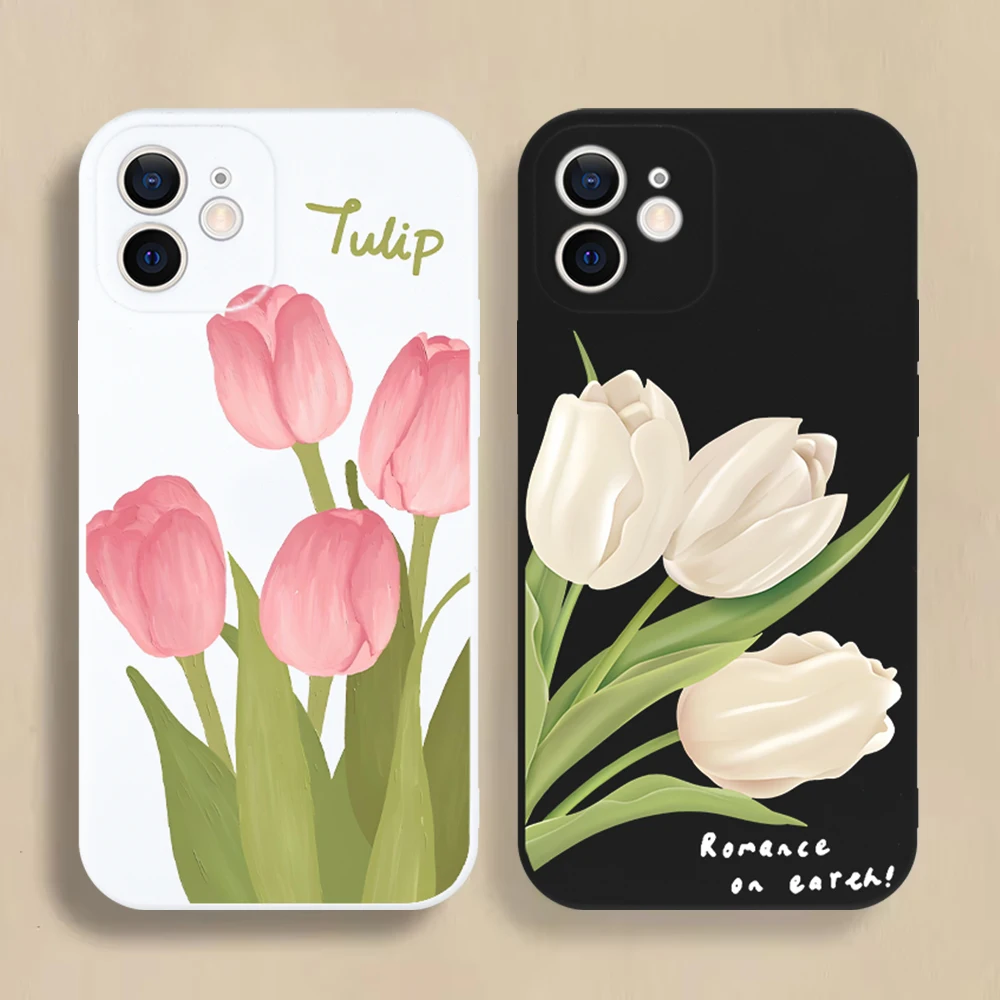 

Elegant Tulip Flower Phone Case For iPhone 16 15 14 13 12 11 Pro Max Mini X XS SE4 7 8 Plus 16E Shockproof Silicone Soft Cover