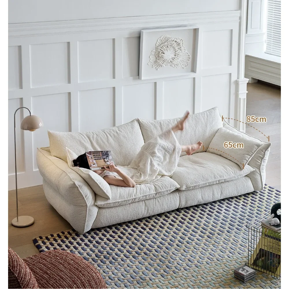 For Villa Apartment Home Living Room Elegant Cream Cloud Sofa Series Modern Square Chenille Sofa Set Soft Sitting Furniture