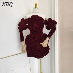 KBQ Solid Spliced Appliques Sexy Chic Dresses For Women Strapless Long Sleeve Slim Temperament Mini Dresses Female Fashion New