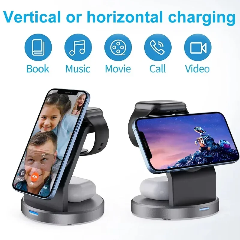 3 In 1 Magnetic Wireless Charger Stand For iPhone 15 14 13 12 Pro Max iWatch AirPods Station Dock MagSafe Fast Charging Station image 3