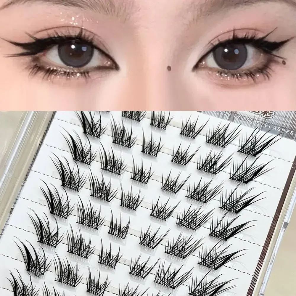 접착제 필요 없음 푹신한 가짜 속눈썹 재사용 가능한 두꺼운 날개 달린 자체 접착 속눈썹 클러스터 폭스 아이 효과 DIY 속눈썹 연장