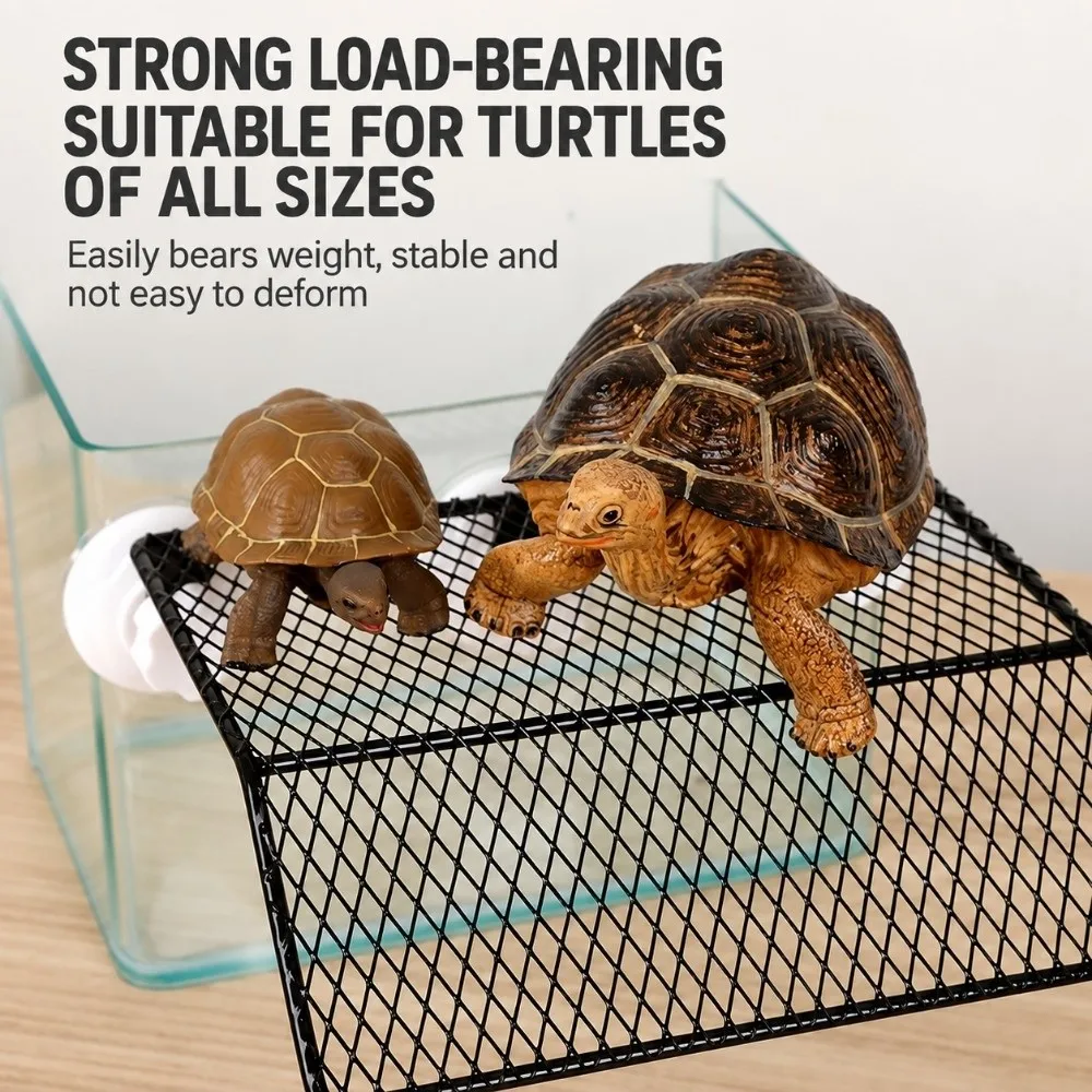 Suction Cup Turtle Basking Platform Adjustable Height Wall-Mounted Turtle Sunbathing Stand Wire Mesh Reptile Resting Platform