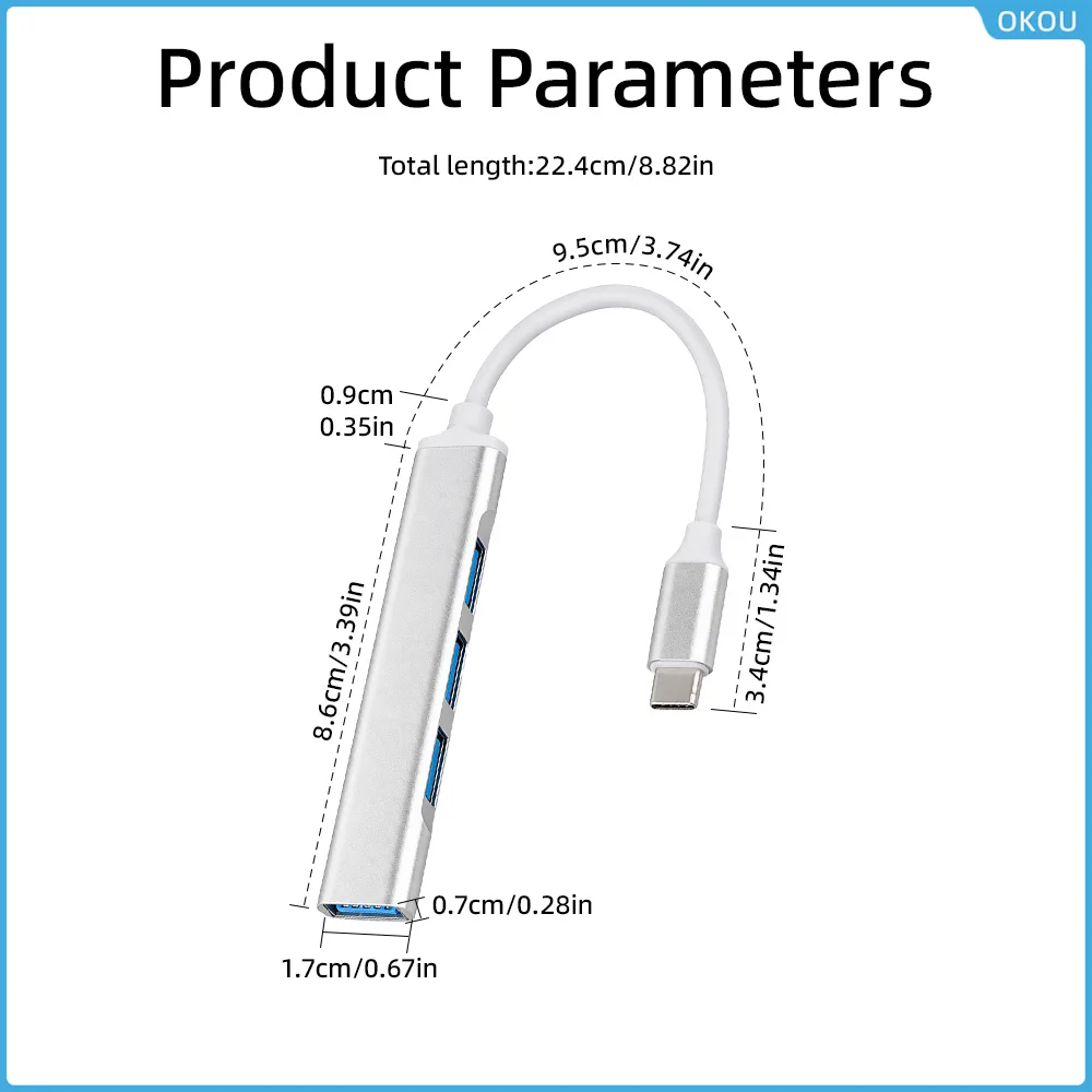 Type-C Hub 4 Port USB 3.0 Splitter USB-C to 4 USB-A 5Gbps High Speed USB Expander for MacBook Laptop iPad iPhone Samsung OTG