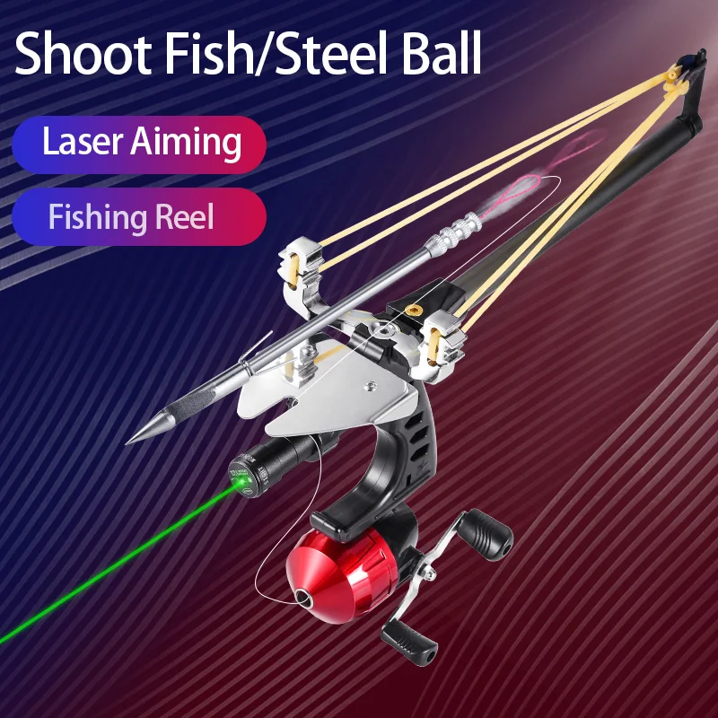 Outdoor slingshot laser aiming Super powerful hunting slingshot Professional fishing slingshot Telescopic catapultwith fish dart