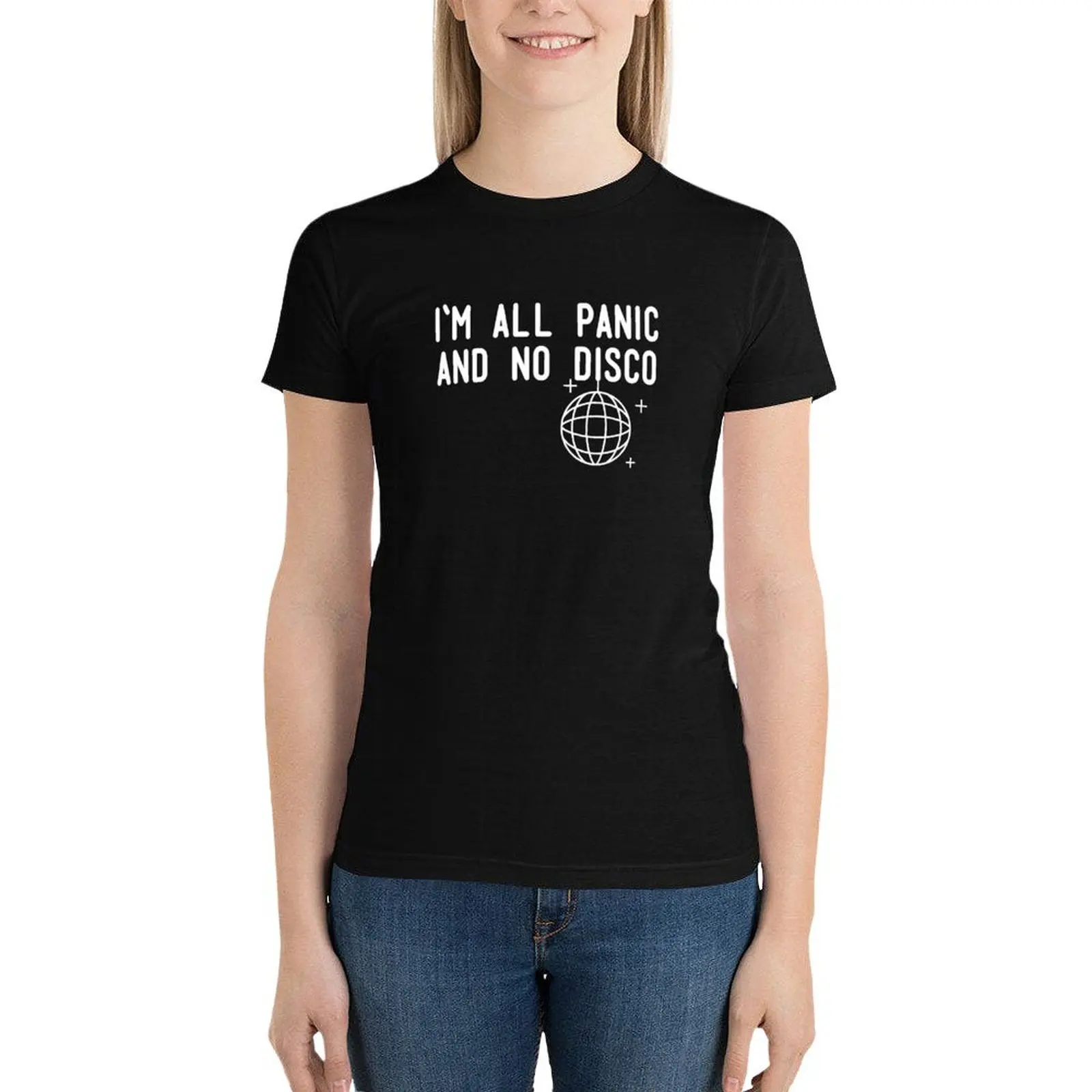 

I'm all panic and no disco disco ball stars T-Shirt vintage clothes plus size tops t-shirts for Women loose fit