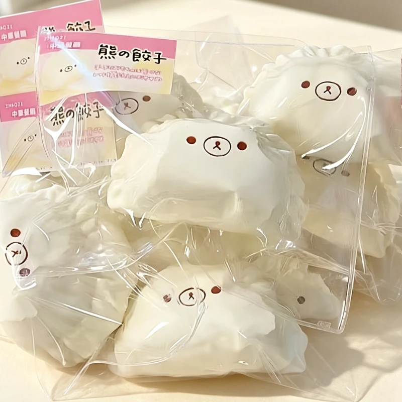 1pc Kawaii Bear Dumpling Squishy Toy Cute Cartoon Simulation Food Squeeze Fidget Toy Soft TPR Slow Rising Stress Relief Decompression Toy Gift for Kids Teens