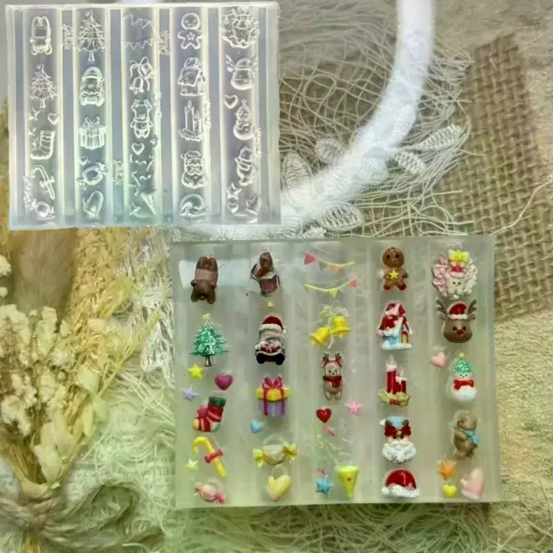 Molde de silicone para unhas 3d, natal, papai noel, gengibre, boneco de neve, design de unhas, faça você mesmo, ferramenta de modelo de manicure para decoração de unhas