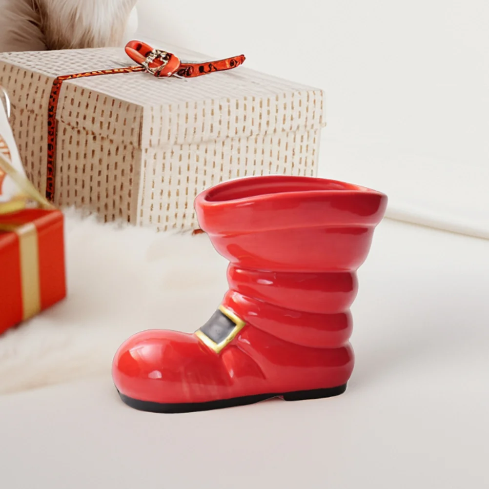 

Santa Boots Ceramic Planter Red Boot Vase Festive Flower Holder Christmas Table Centerpiece Holiday Decor Festive Santa Planter