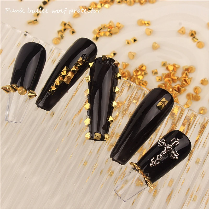 100Pcs Spikes On Nail Metal Studs Conical Shape Punk Style Halloween Nail Charms Flat Back Rivets 3D Alloy Nail Decoration