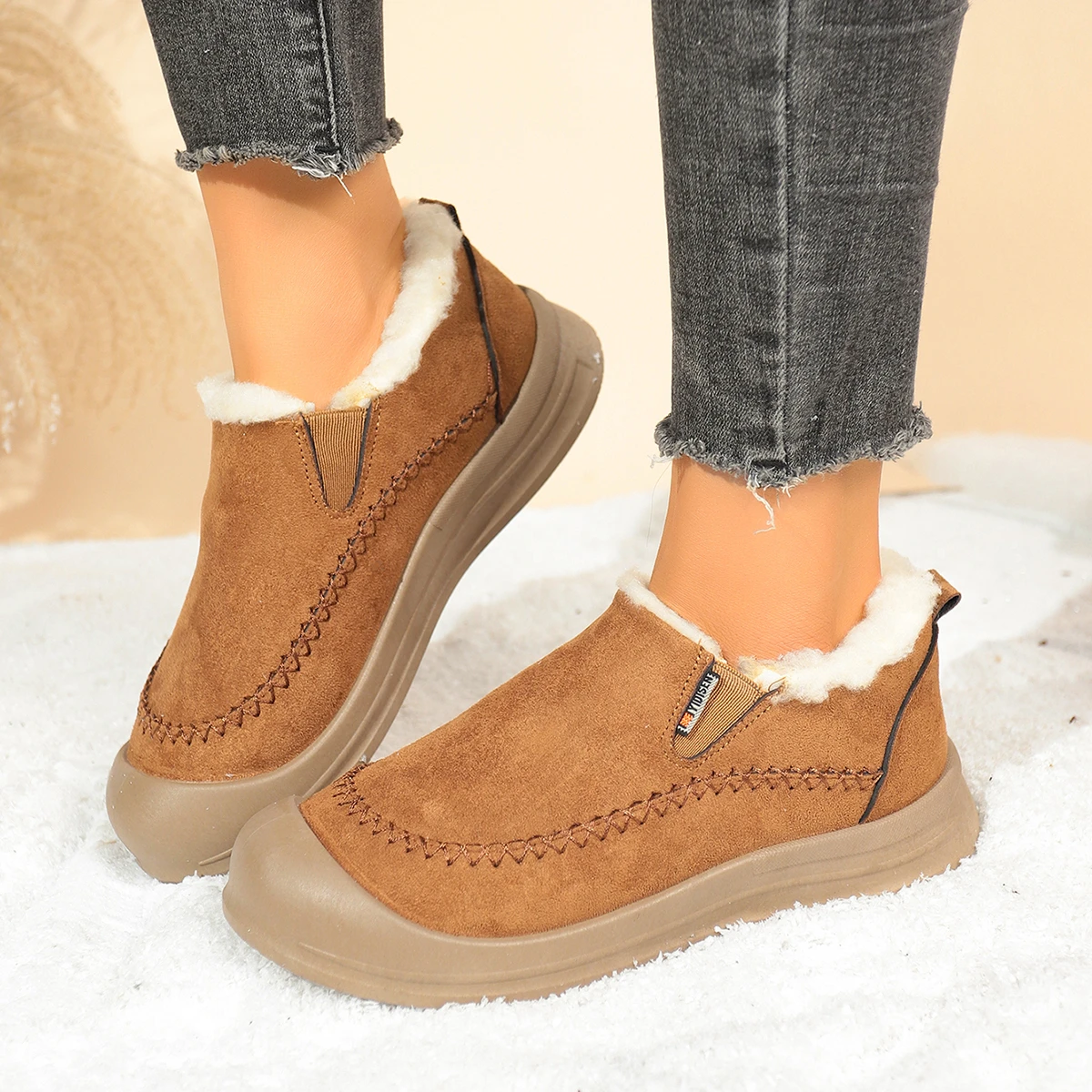 Winter Women Ankle Boots Trend Warm Snow Boots Women Solid Color Keep Warm Non-slip Shoes Women Fashion Daily Soft Casual Shoes