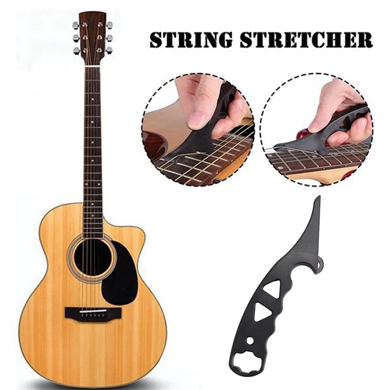 1Set Gitaar String Brancard Zeshoek Metalen Moersleutel Multifunctionele Gitaar Snaarwinder Zwart