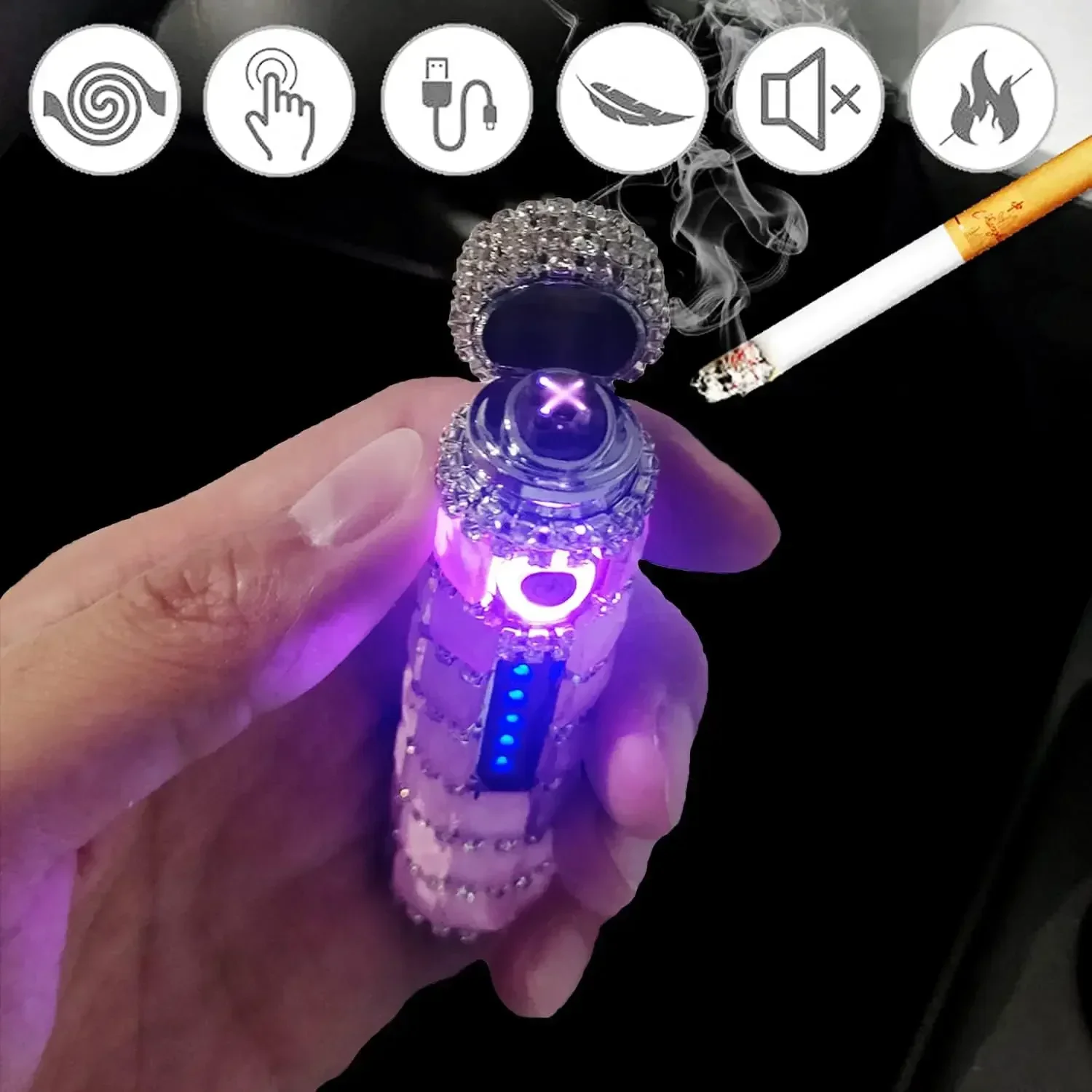 Women Electric Rechargeable Usb Lighter Windproof Dual Arc Plasma Cool Cigar Lighter For Outdoor Candle Firework Cooking Camping