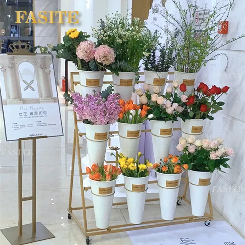For Flower Shop Stepped Display Stand Movable Storage Rack Wedding Birthday Decoration Opening Stall Shelves Multi Tier Metal