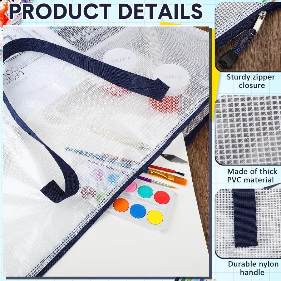 Reginary 10 Pcs 19x25 Inch Art Portfolio Bag Bulk with Zipper and Handle Transparent White Bags for Artwork Posters Bulletin Bo