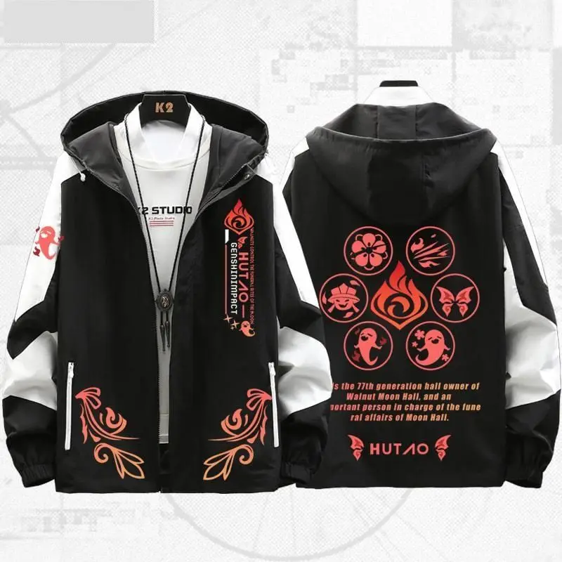 Anime Genshin Impact Hu Tao Jackets Autumn Winter Outerwear Fashion Hooded Outwear Slim Fit Hoody Birthday Gifts Boys Girls