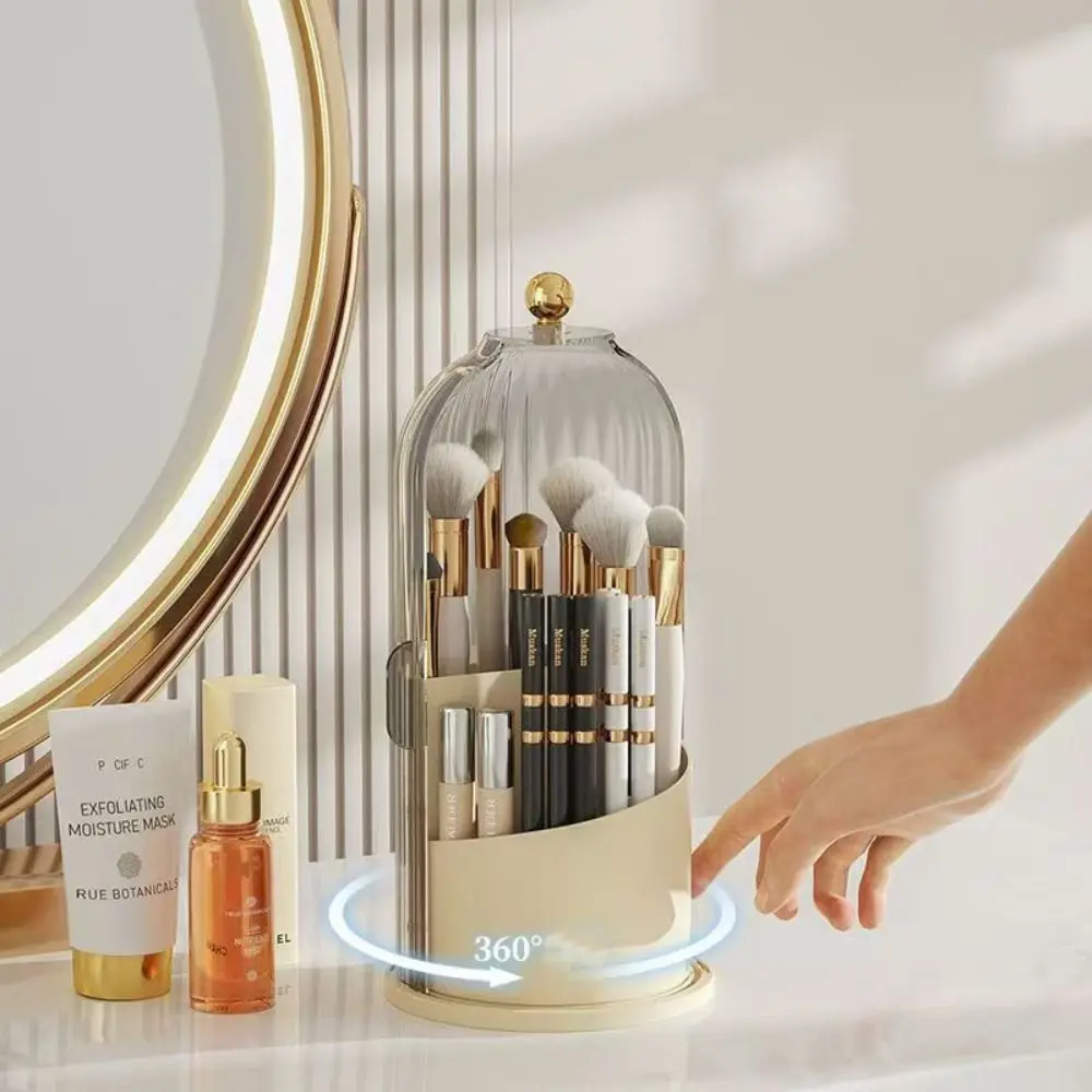 Rotatable Cosmetics Storage Box Transparent with Cover Compartment Makeup Brush Cylinder Multi-function Exquisite