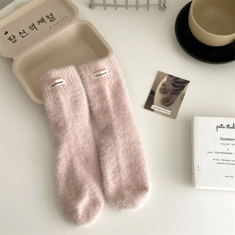 

Fashion Winter Mink Cashmere Socks Warm Velvet Socks Solid Color Fluffy Cotton Socks Women