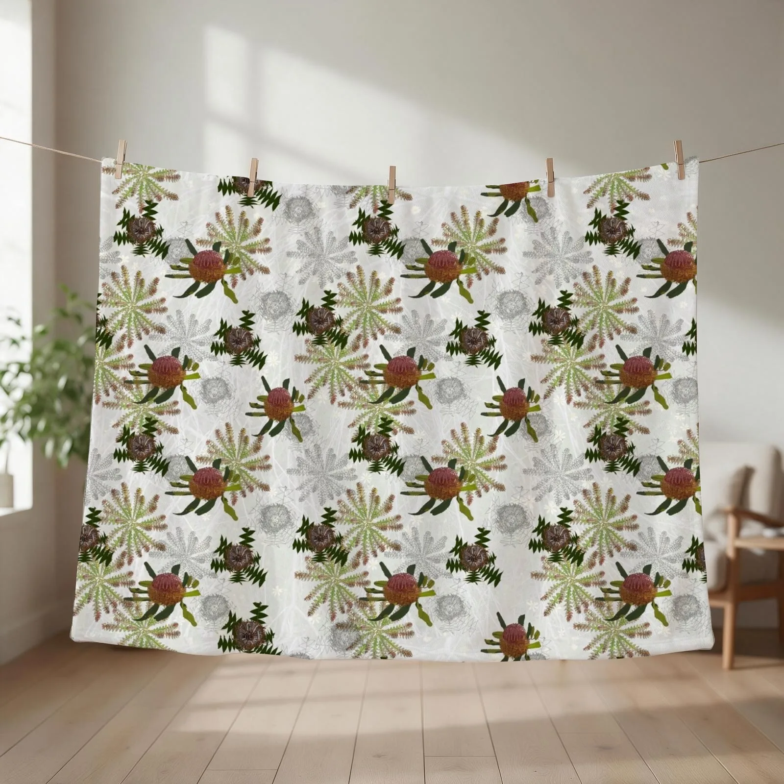 Mixed Banksia Fabric Design for large items Throw Blanket couch cozy soft plush fuzzy picnic outdoor blanket