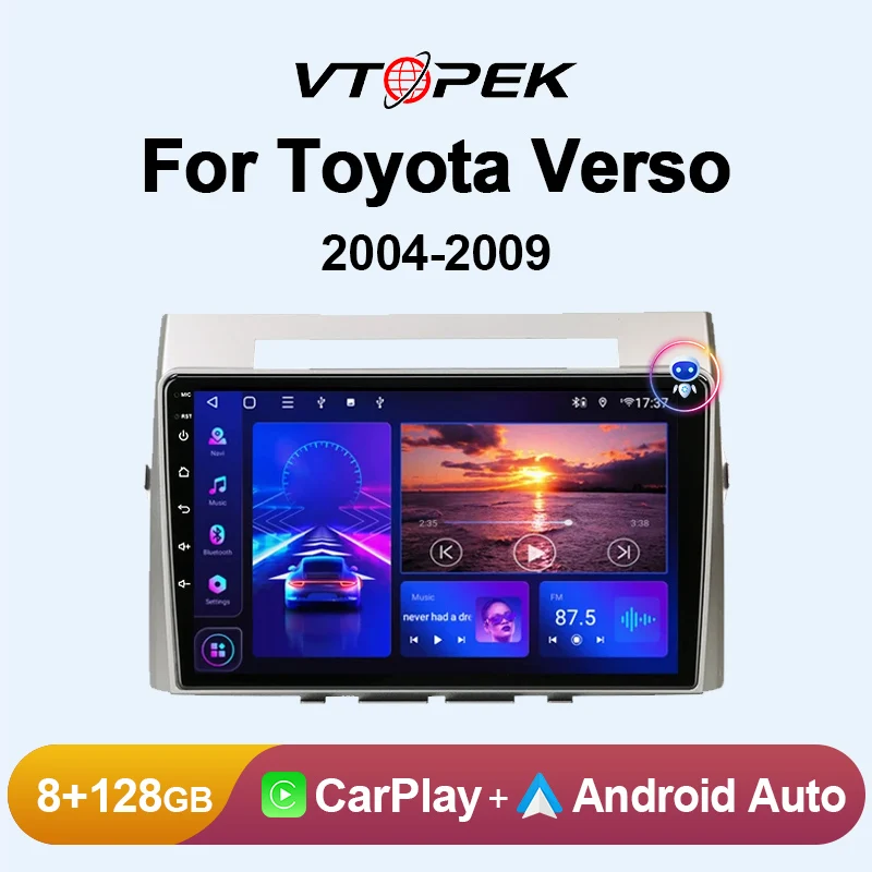 

Vtopek 2 Din Android 11 Car Radio for Toyota Corolla Verso AR10 2004-2009 Multimedia Player Navigation GPS Carplay Stereo DVD 4G