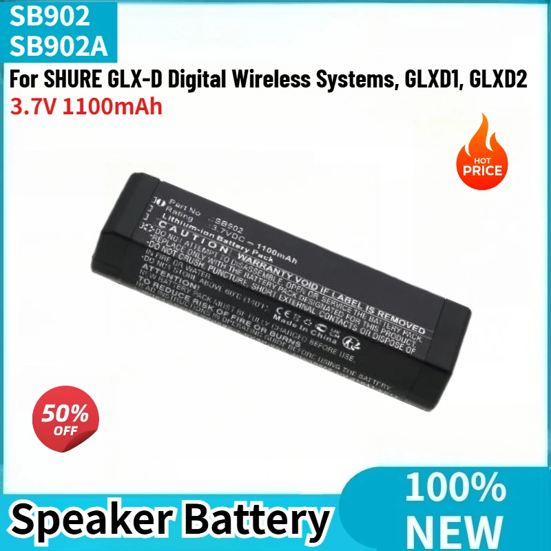 SB902 SB902A High Quality Speaker Battery 3.7V 1100mAh for SHURE GLX-D Digital Wireless Systems, GLXD1, GLXD2 MXW2 Brand New