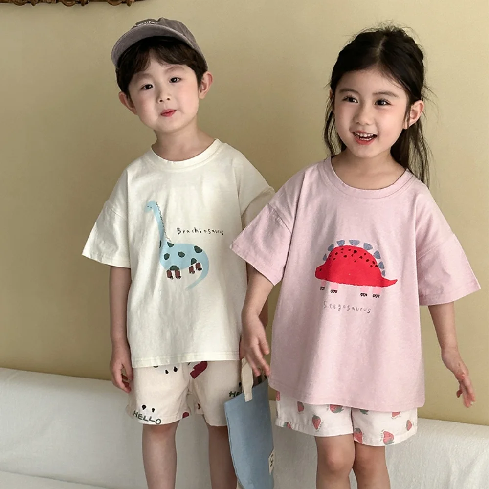 تي شيرت للأطفال من القطن الخالص بأكمام قصيرة طراز جديد للرجال والفتيات ملابس صيفية فضفاضة رائعة صديقة للبشرة وقابلة للتنفس