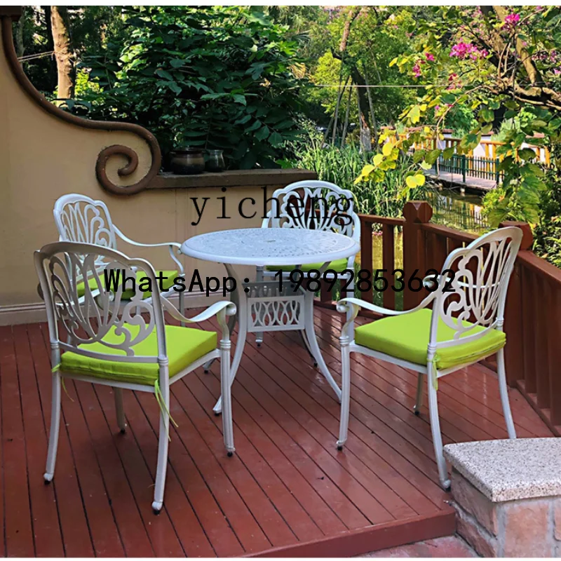 

Комплект уличной мебели B-2: Стол-кресло, журнальный столик и качели из литого алюминия для двора, сада, балкона (3 предмета)