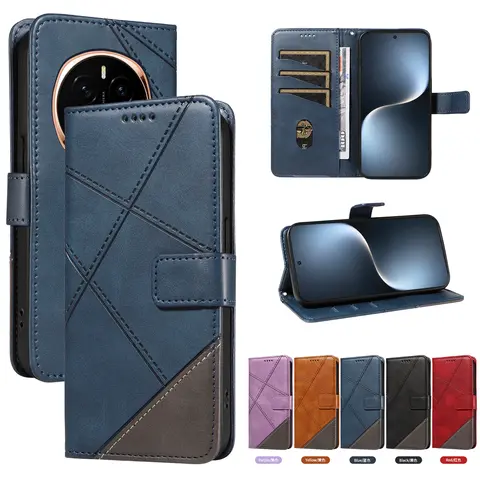 Retro Splicing Flip Leather Wallet Phone Case For Huawei Honor Magic 7 6 5 Lite 4 Lite 6 Lite Magic 7 6 5 Pro Book Bag Coque