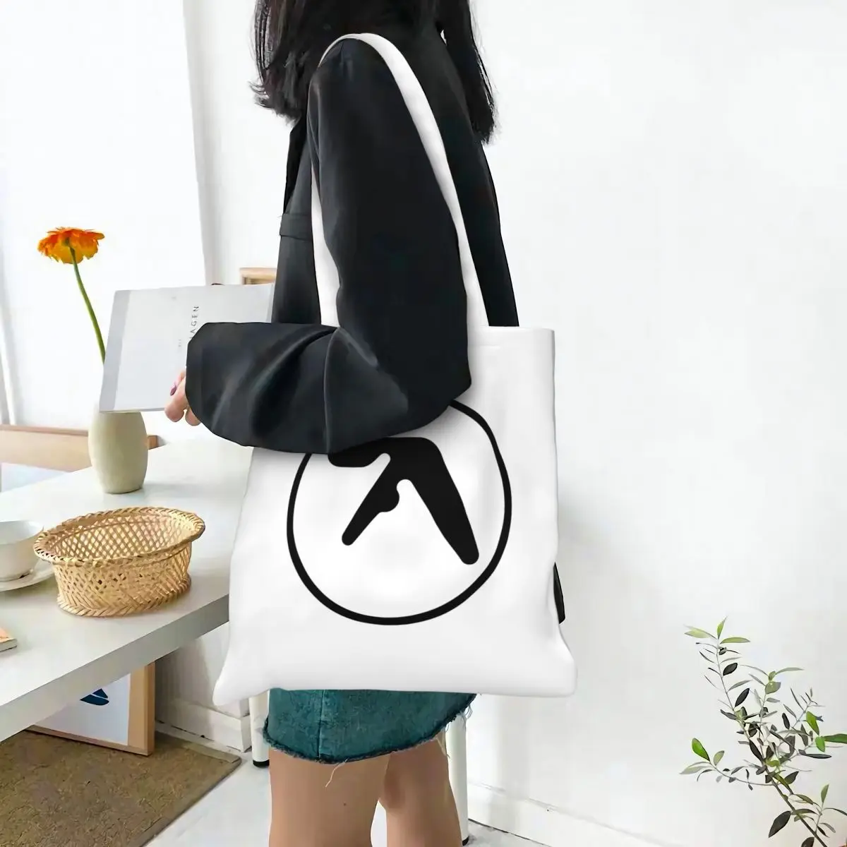 Aphex Twin Vintage Canvas Tote Handbag Y2K Grocery Bags Large Capacity Shopper Bags for Unisex