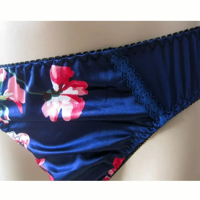 Blue Floral Printing Silky Touch Smooth Low Waist Man\'s Panties &Briefs Live Show Dance Costumes BF FKK Private Party Harajuku