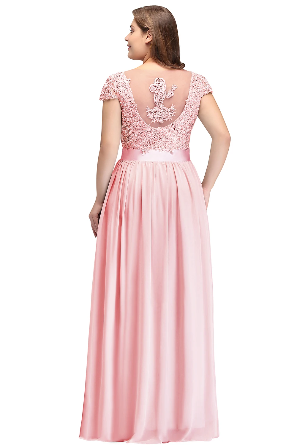BABYONLINE A Line Pink Bridesmaid Dresses for Beads Sequin Chiffon Wedding Party Long Illusion Back Prom Gowns robe soirรฉe