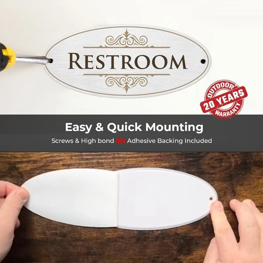 علامة مرحاض مصممة للباب 3M دعم لاصق ثقوب مسبقة الحفر 3.5x8 ih ديكور عتيق للجنسين علامة الحمام لمسة نهائية غير لامعة