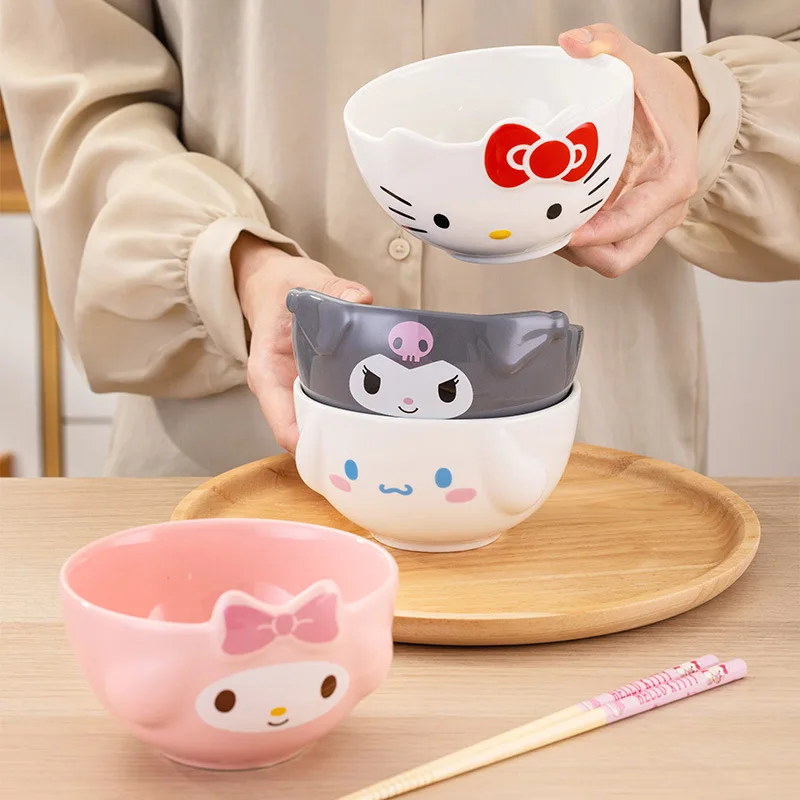 

5 дюймов Sanrio мультяшная керамическая миска для риса Hello Kitty милая круглая миска 500 мл My Melody Kids милая суповая миска набор посуды для дома и офиса