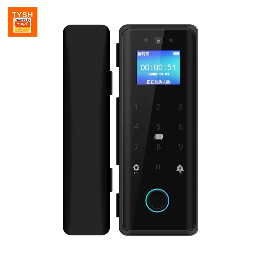 Tuya APP Remote Control Unlock Glass Fingerprint Lock WiFi Smart Glass Door Biometric Electronic Door Lock