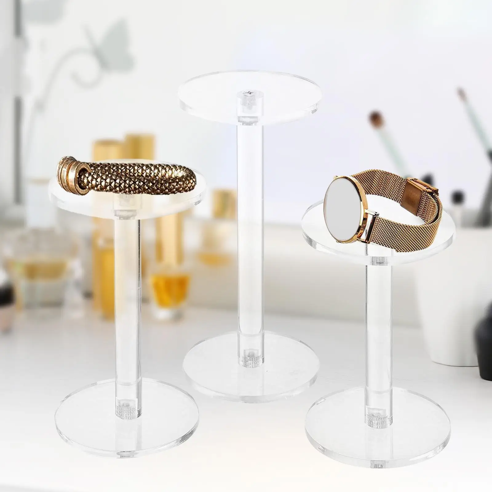 

3Pcs Round Acrylic Products Display Riser Stand Stylish Mini Riser for Earrings Mini Figurines Collectibles Rings Action Figures