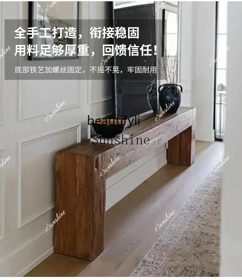 

Solid Wood Entrance Cabinet Retro Guesthouse Decoration Side Table Silent Wind against the Wall a Long Narrow TableXX