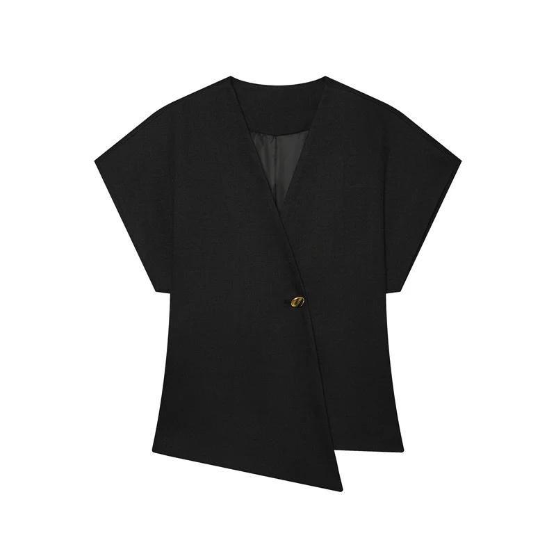 Women's Jacket 2026 Summer New Style Solid Color Short Sleeve with Button Decoration, Simple Waist-Cinching Jacket Elegant