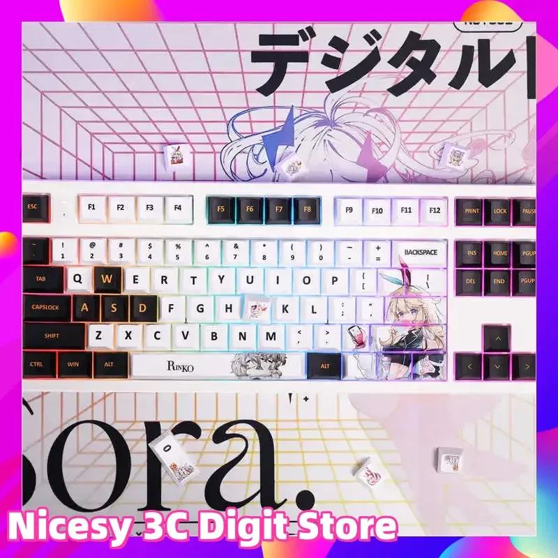 

Rinko 126-клавишная механическая клавиатура Cherry PBT, колпачки для клавиш в стиле аниме, милый дизайн на заказ для ПК, игровая клавиатура, аксессуары, подарок