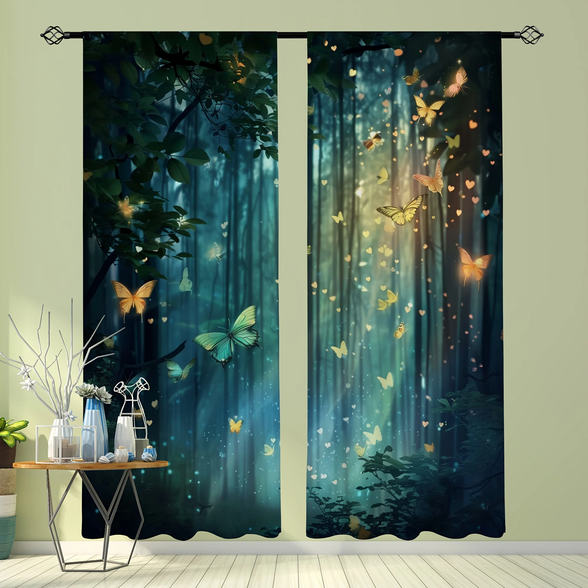 Elegant Enchanted Woodland Forest Butterfly Curtains Drapes Boho Style Home Decor Panel Window Treatment Magical Nature Curtain