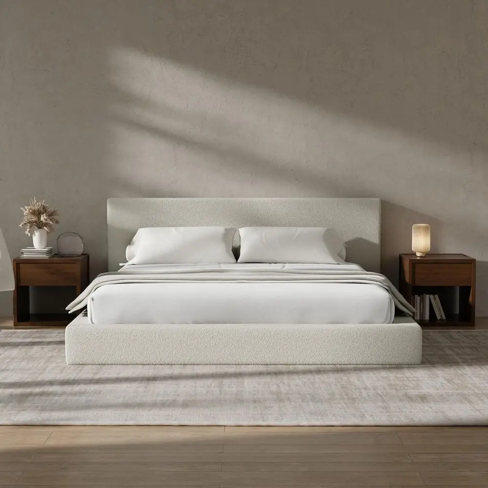 

Cloud Boucle Upholstered King Bed with 5 Inch Foam Padded Platform, No Box Spring, Easy Assembly (Beige)